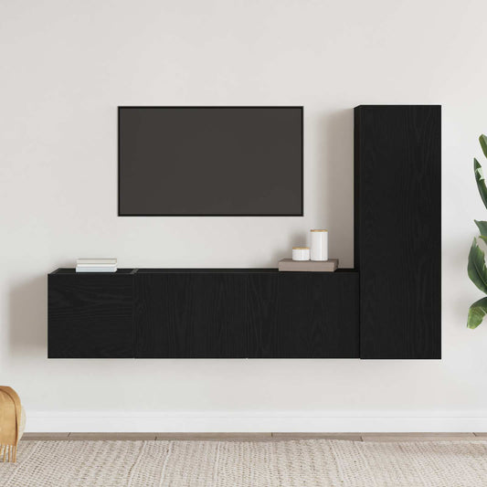 TV Cabinet Set Wall-mounted 3 pcs Black Oak 130.5 x 30 x 140 cm