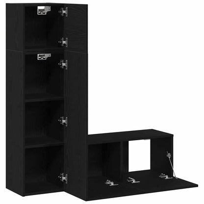 TV Cabinet Set Wall-mounted 3 pcs Black oak 130.5 x 30 x 140 cm
