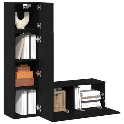 TV Cabinet Set Wall-mounted 3 pcs Black oak 130.5 x 30 x 140 cm