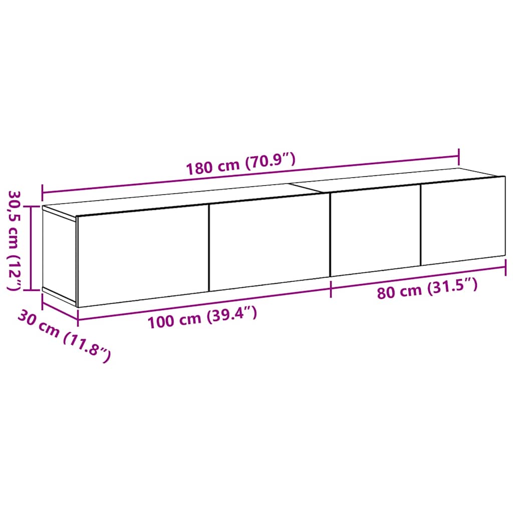 TV Cabinet Set 2 pcs Black oak 100 x 30 x 30 cm Engineered wood