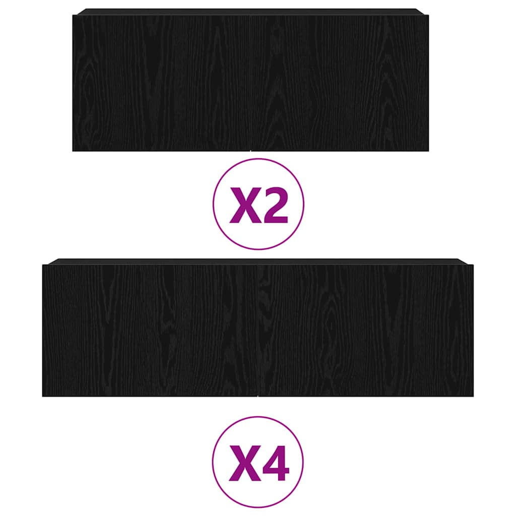 TV Cabinet Set 6 pcs Black oak 100 x 30 x 30 cm Engineered Wood