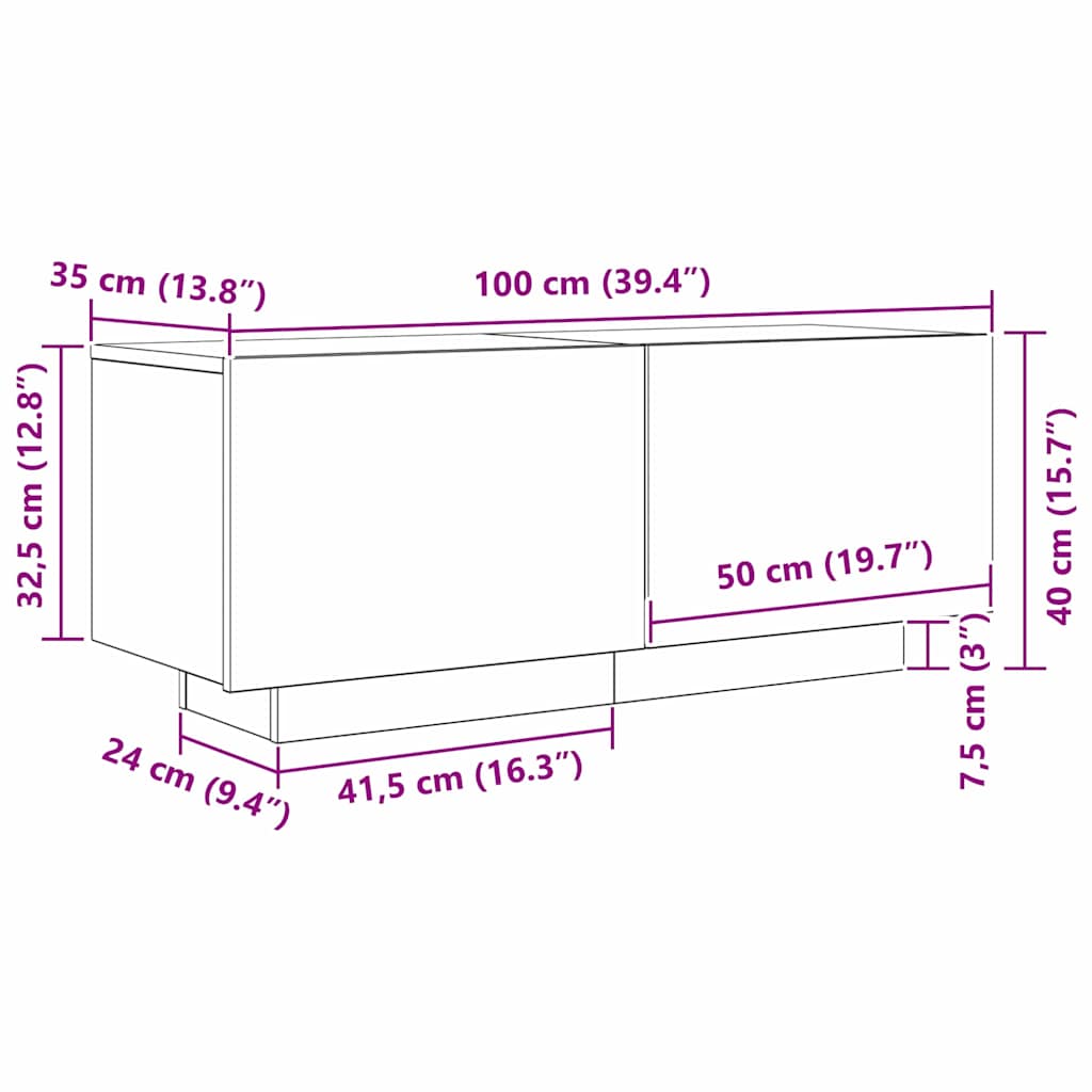 TV Cabinet Black oak 100 x 35 x 40 cm Engineered wood
