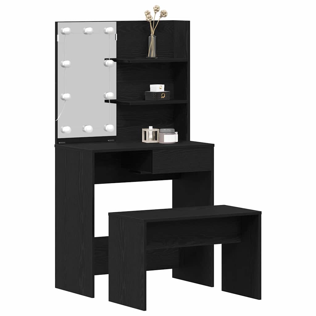 Dressing Table Set Black oak 74.5 x 40 x 141 cm Engineered wood