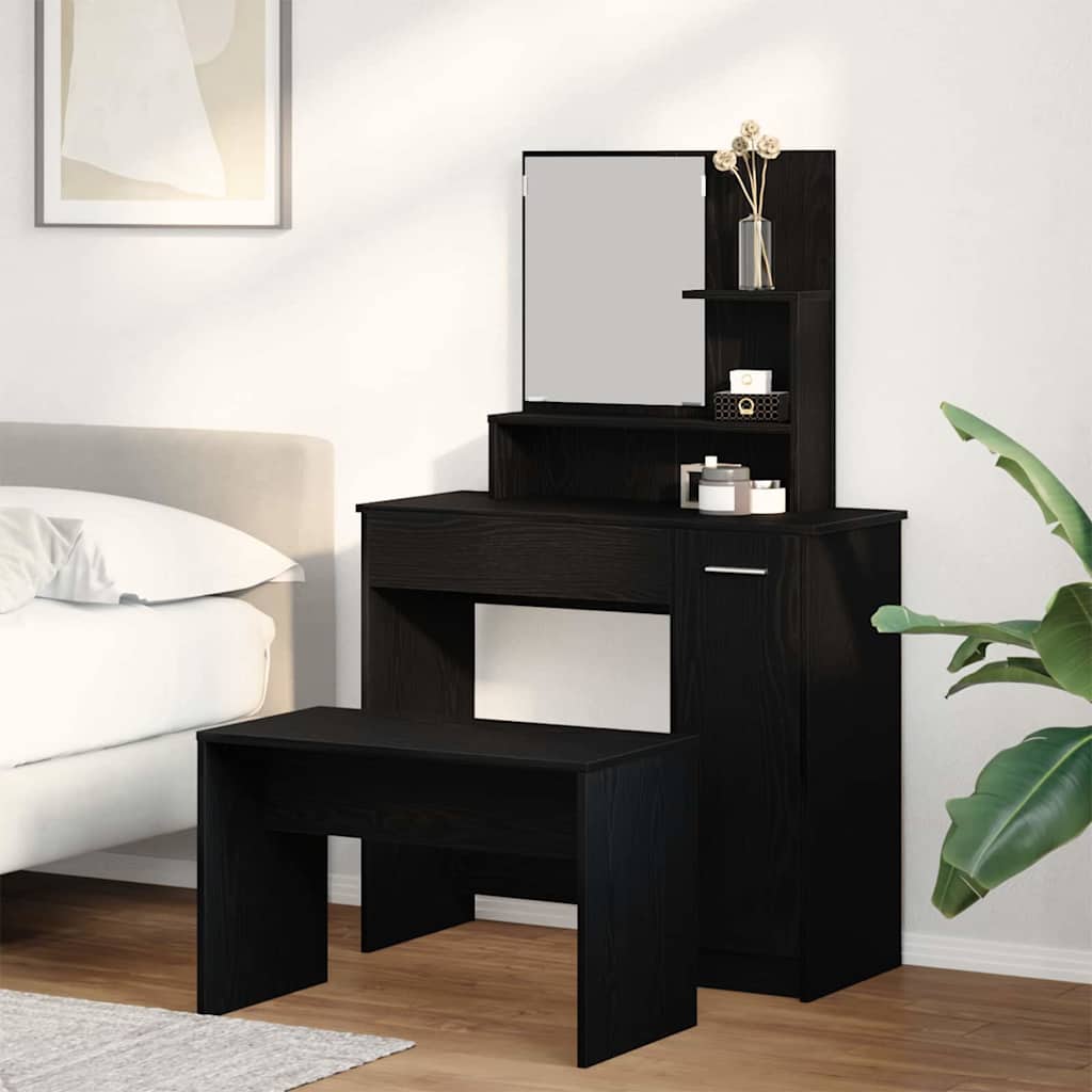 Dressing Table Set with Door 2 pcs Black oak 86.5 x 35 x 136 cm