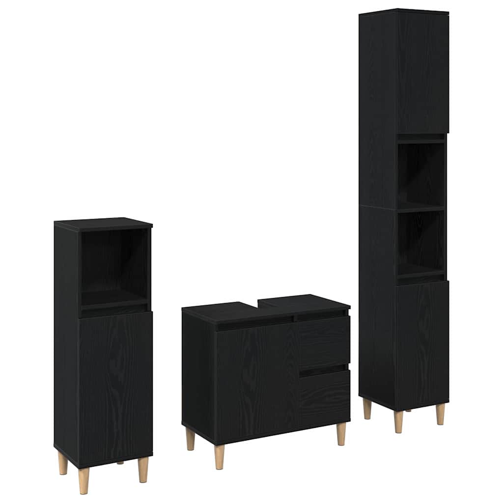 Bathroom Furniture Set with Drawer 3 pcs Black 30 x 30 x 180 cm