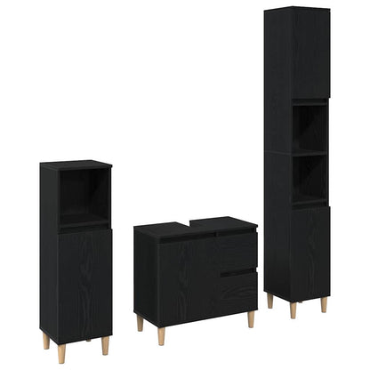 Bathroom Furniture Set with Drawer 3 pcs Black 30 x 30 x 180 cm
