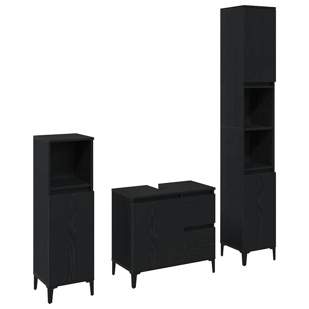 Bathroom Furniture Set with Drawer 3 pcs Black 30 x 30 x 180 cm