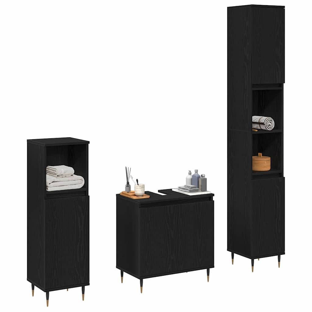 Bathroom Furniture Set 3 pcs Black Oak 30 x 30 x 190 cm