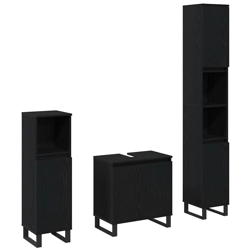 Bathroom Furniture Set with Door 3 pcs Black 30 x 30 x 190 cm