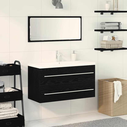 Sink Cabinet with Basin 3 pcs Black oak 90 x 38.5 x 48 cm