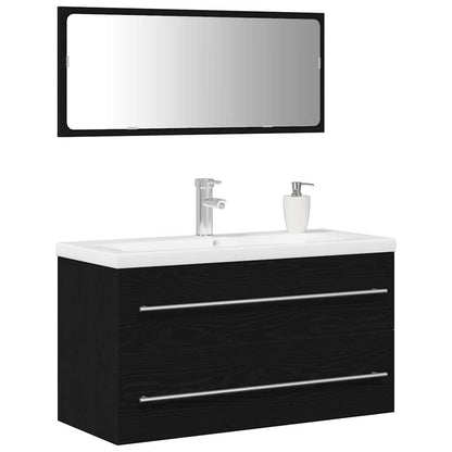 Sink Cabinet with Basin 3 pcs Black oak 90 x 38.5 x 48 cm