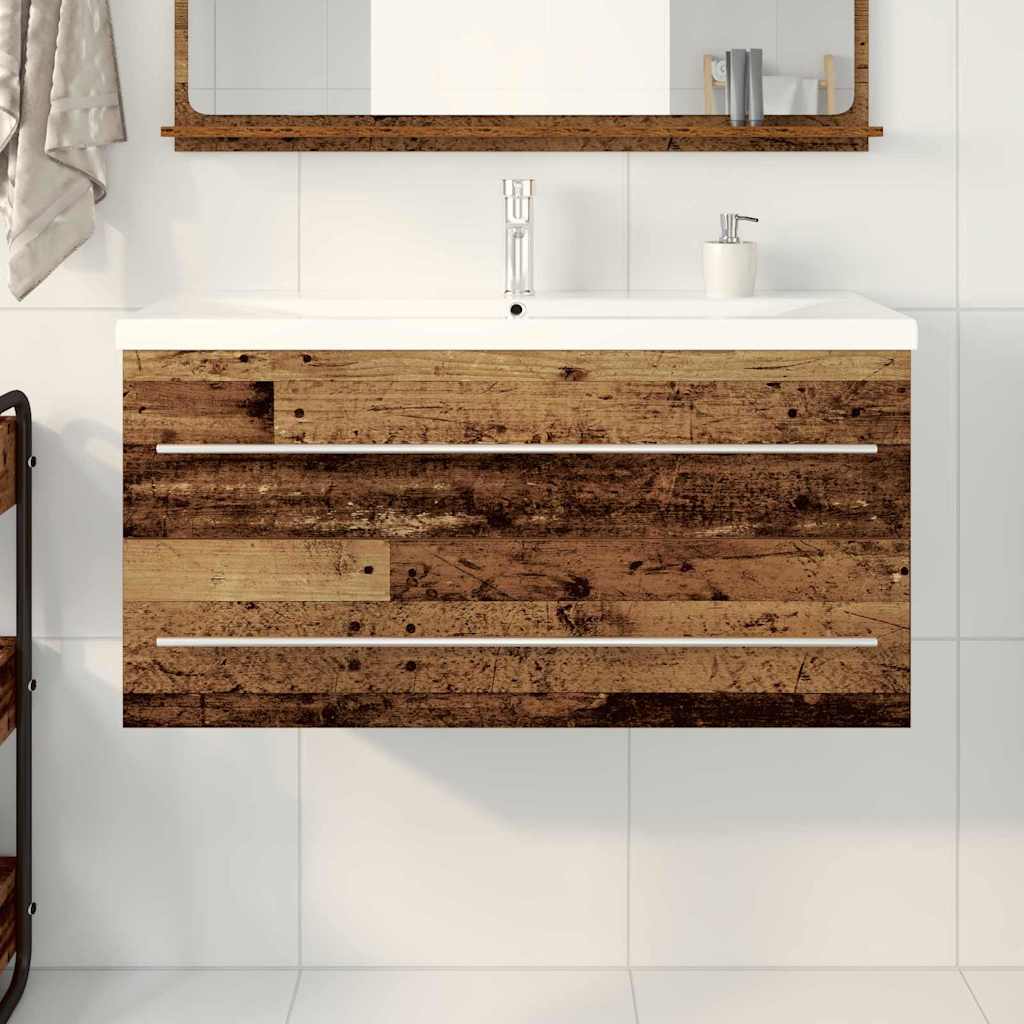 Sink Cabinet with Basin 2 pcs Old wood 100 x 38.5 x 48 cm