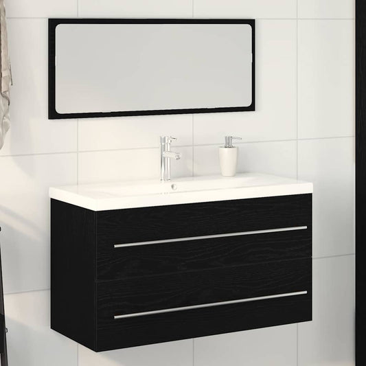 Sink Cabinet with Basin 3 pcs Black oak 90 x 38.5 x 48 cm