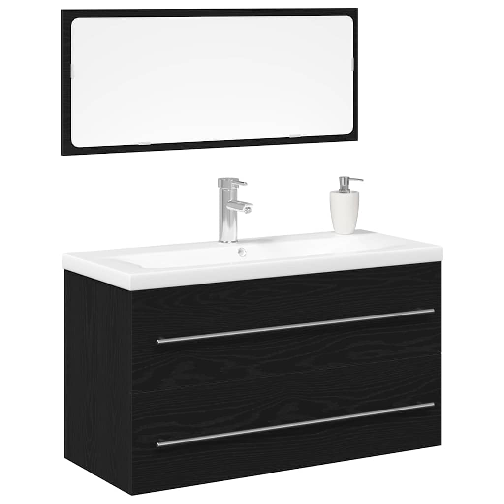 Sink Cabinet with Basin 3 pcs Black oak 90 x 38.5 x 48 cm