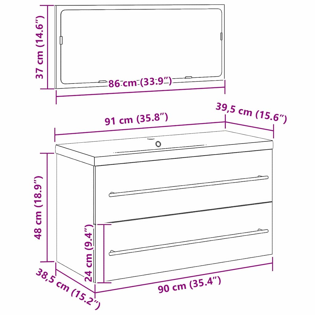 Sink Cabinet with Basin 3 pcs Black oak 90 x 38.5 x 48 cm