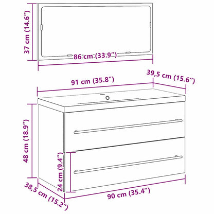 Sink Cabinet with Basin 3 pcs Black oak 90 x 38.5 x 48 cm