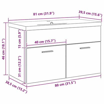 Sink cabinet Black Oak 80 x 38.5 x 46 cm Engineered wood