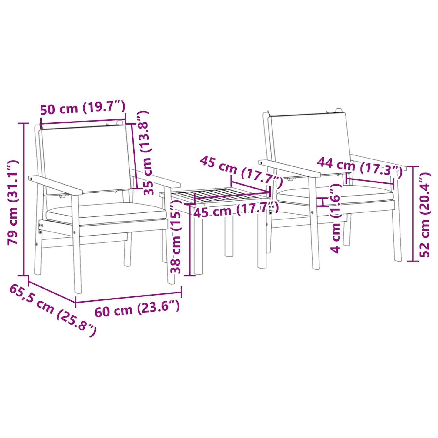 Garden Sofa Set with Cushion 3 pcs Brown Solid Acacia wood