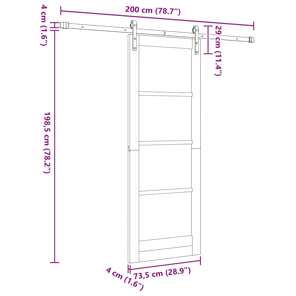 Sliding Door Manual Natural and black 73.5 x 198.5 cm