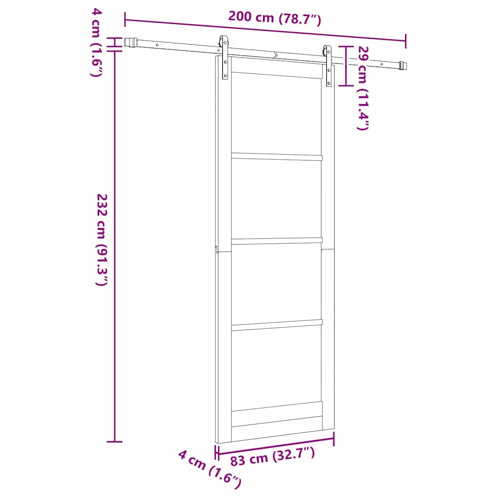Sliding Door Manual Natural and black 83 x 232 cm