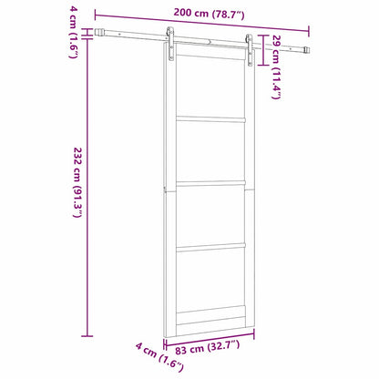 Sliding Door Manual Natural and black 83 x 232 cm
