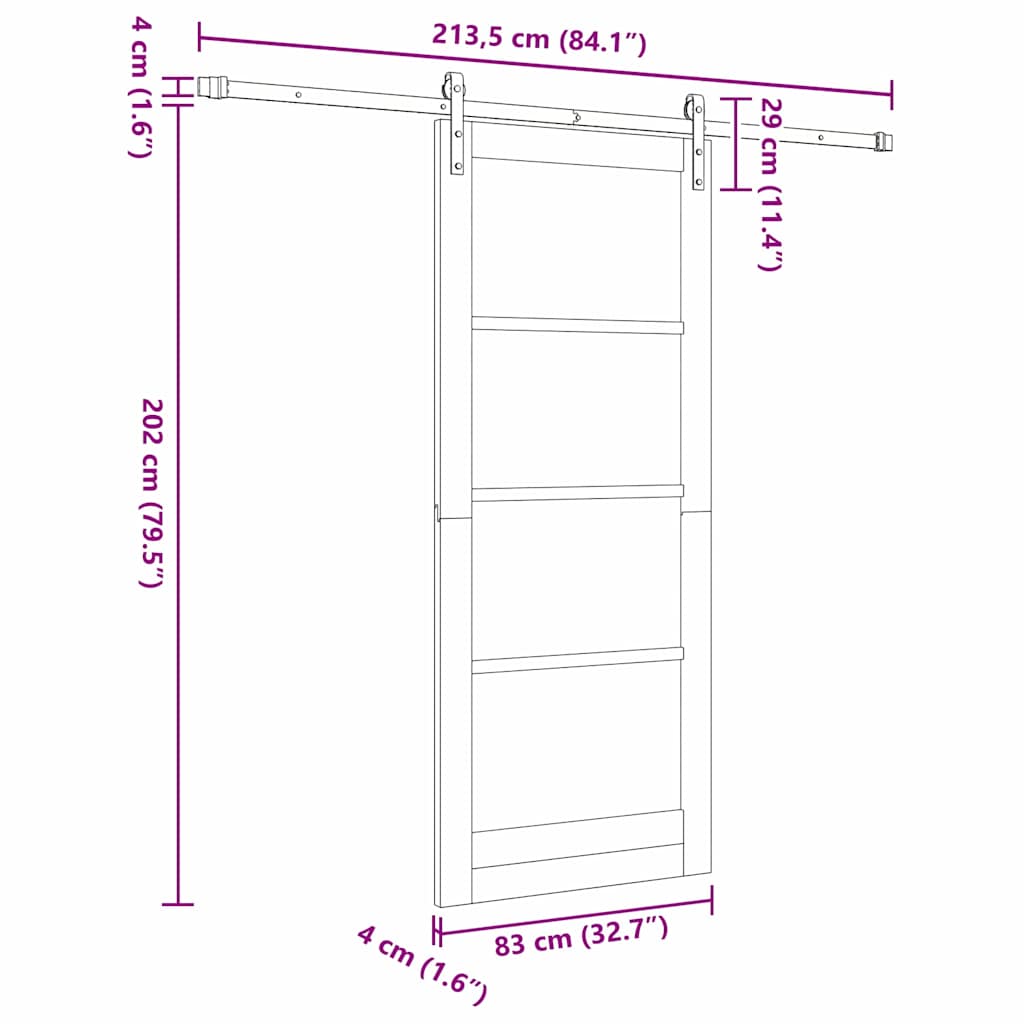 Sliding Door Manual Natural and black 83 x 202 cm