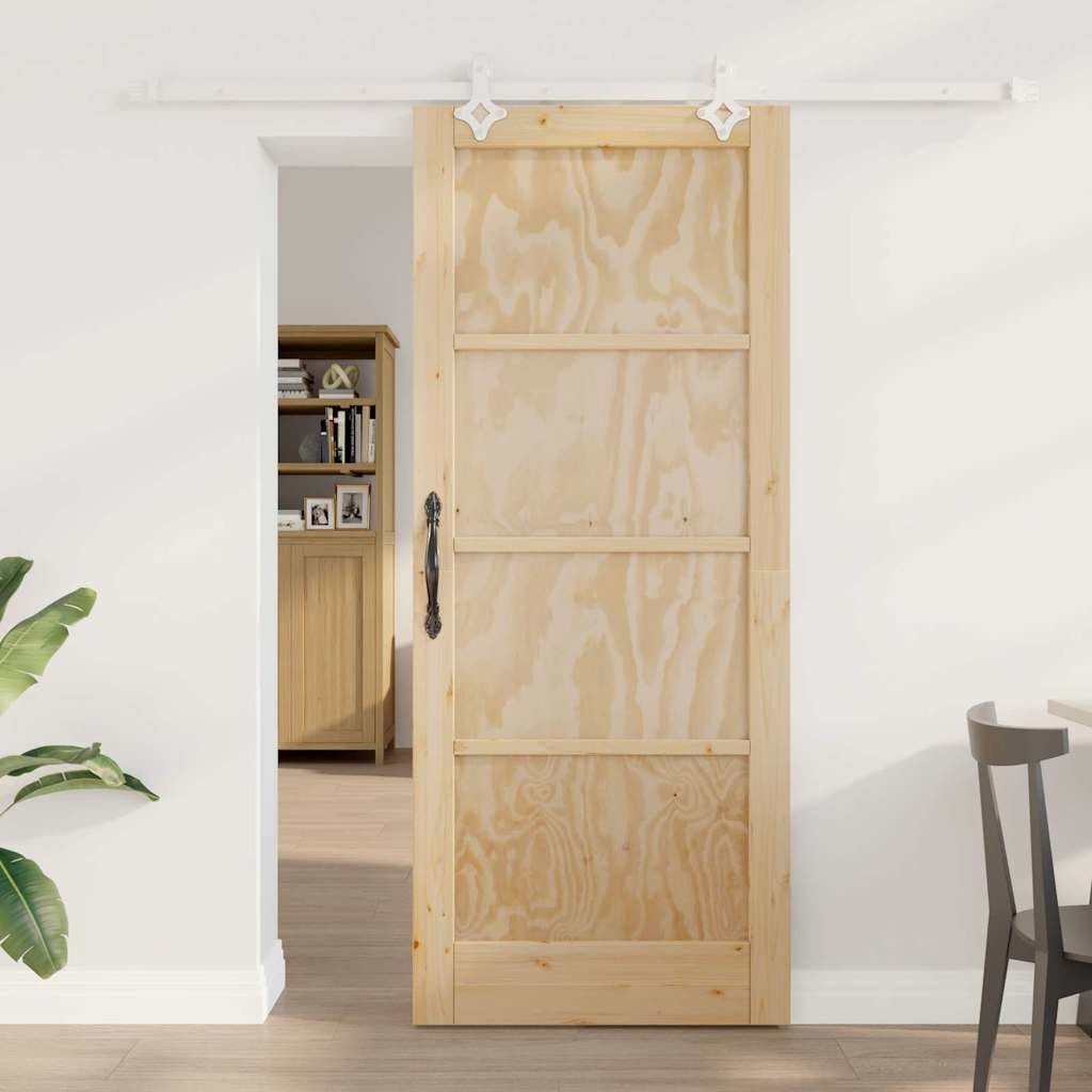 Sliding Door Manual White 83 x 202 cm Solid pine wood and steel