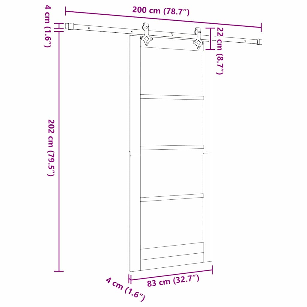 Sliding Door Manual White 83 x 202 cm Solid pine wood and steel