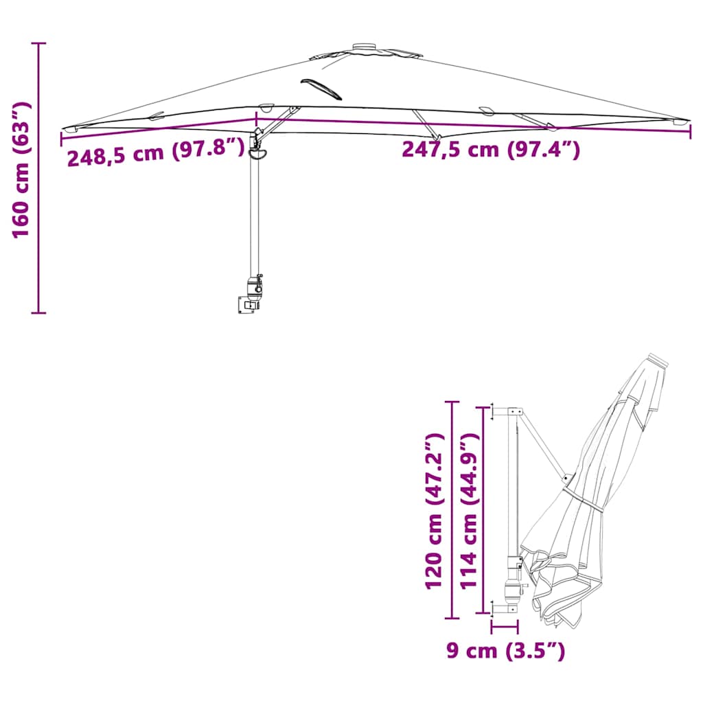 Garden Parasol Red and Black 248.5 x 247.5 x 160 cm