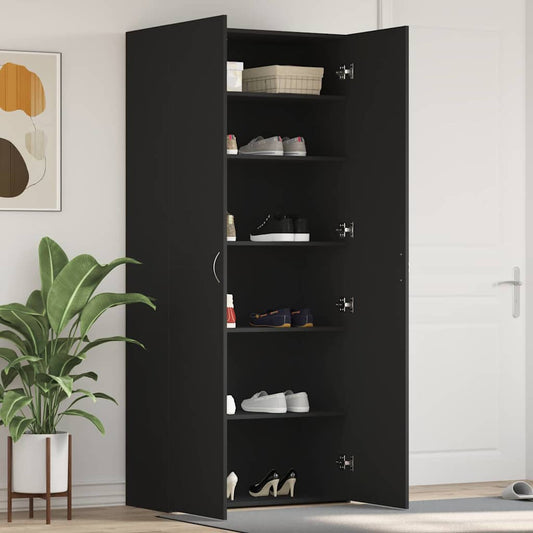 Shoe Cabinet with Door Black 80 x 35.5 x 180 cm Engineered wood