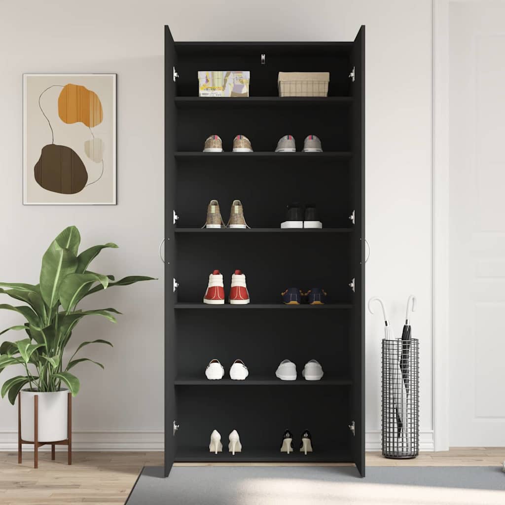 Shoe Cabinet with Door Black 80 x 35.5 x 180 cm Engineered wood