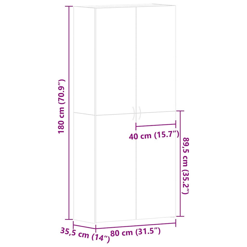 Shoe Cabinet with Shelf Grey 80 x 35.5 x 180 cm Engineered wood