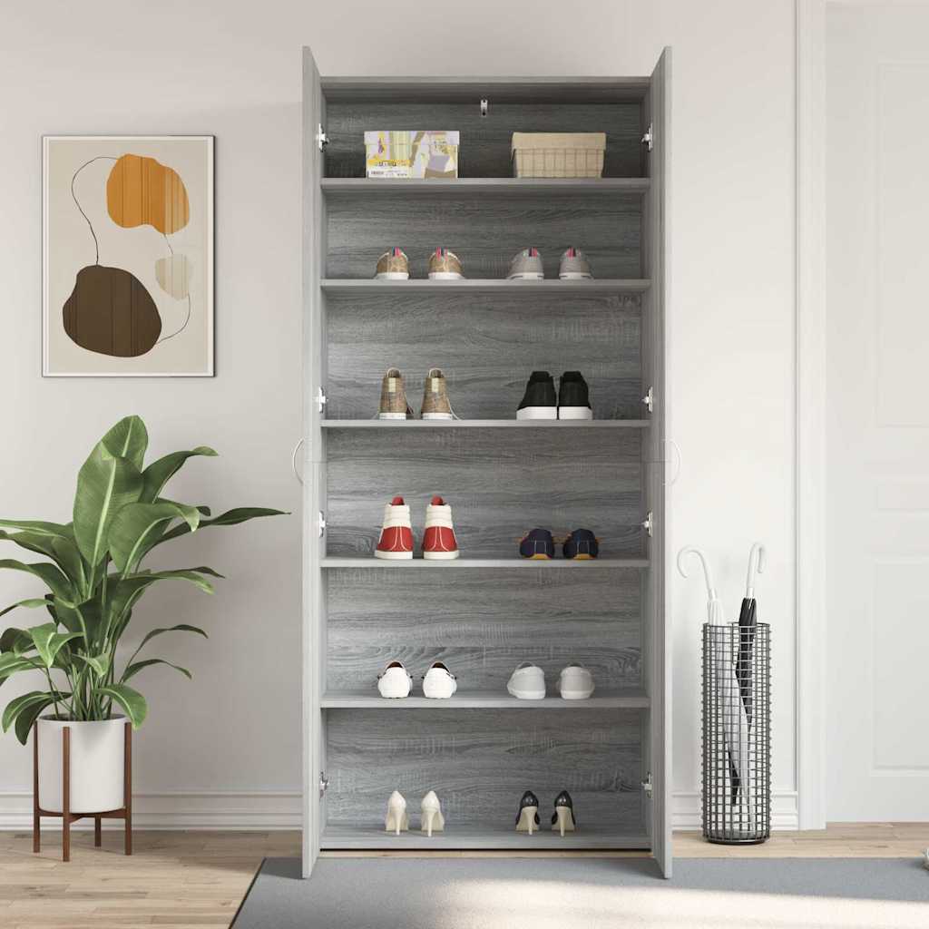 Shoe Cabinet with Shelf Grey 80 x 35.5 x 180 cm Engineered wood