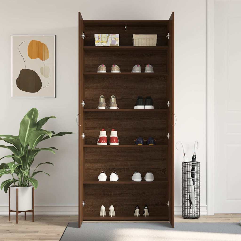 Shoe Cabinet with Door Brown 80 x 35.5 x 180 cm Engineered wood