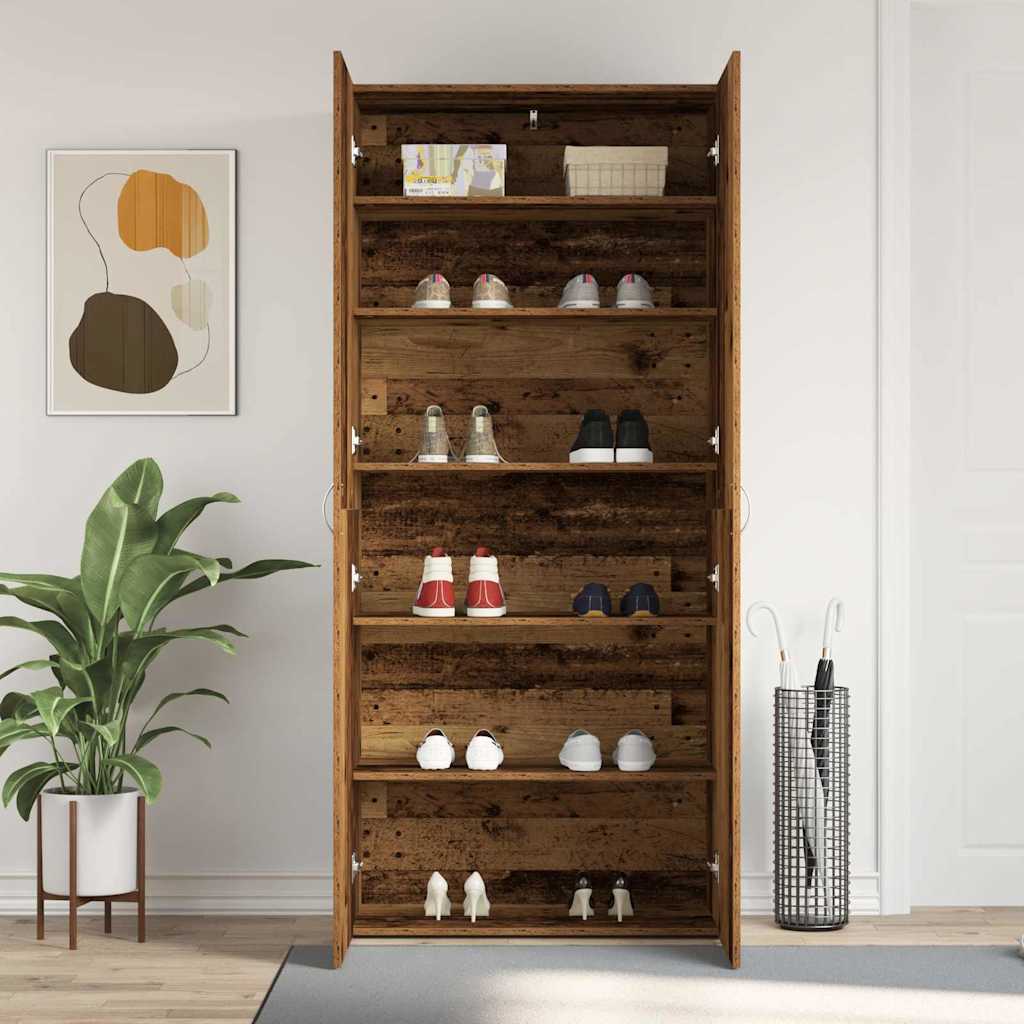 Shoe Cabinet with Door Brown 80 x 35.5 x 180 cm Engineered wood