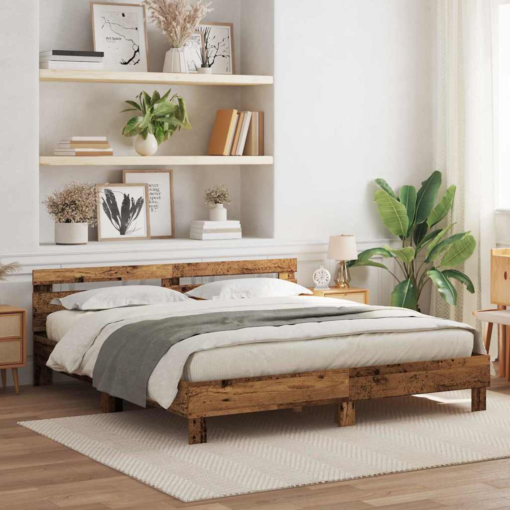 Bed Frame with Headboard Old wood 200 x 200 cm Engineered wood