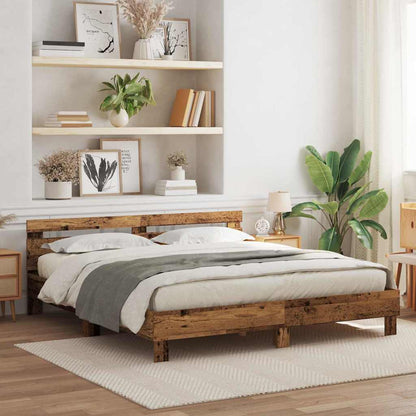 Bed Frame with Headboard Old wood 200 x 200 cm Engineered wood