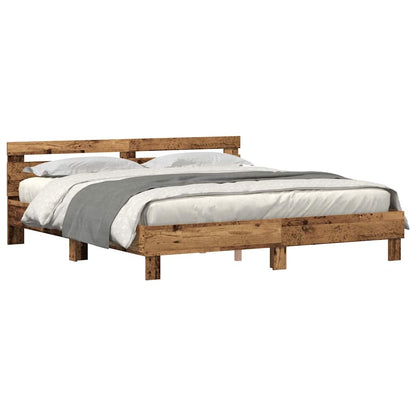 Bed Frame with Headboard Old wood 200 x 200 cm Engineered wood