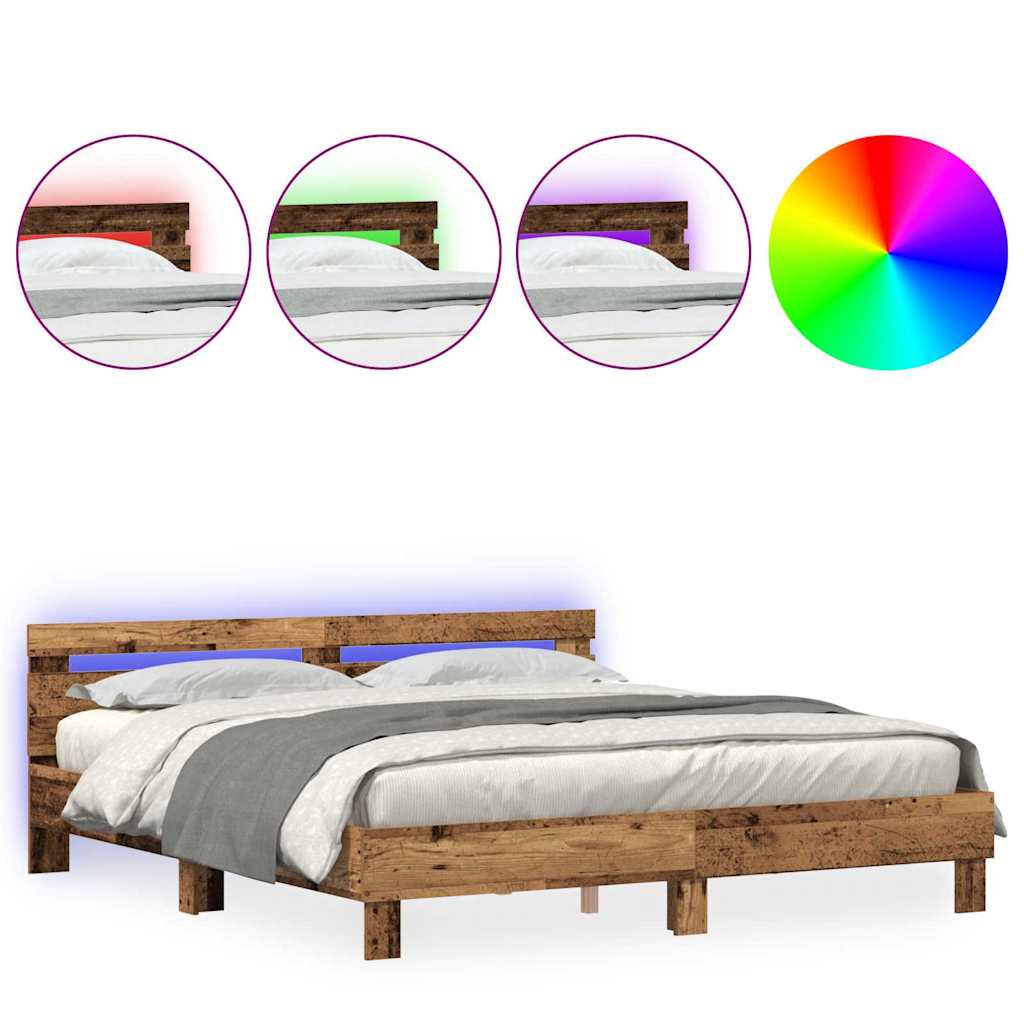 Bed Frame with Headboard Old wood 200 x 200 cm Engineered wood