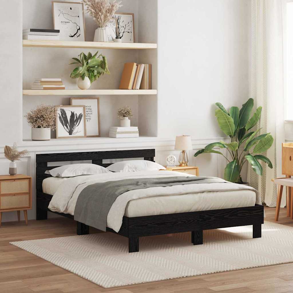Bed Frame with Headboard Black oak 140 x 200 cm Engineered wood