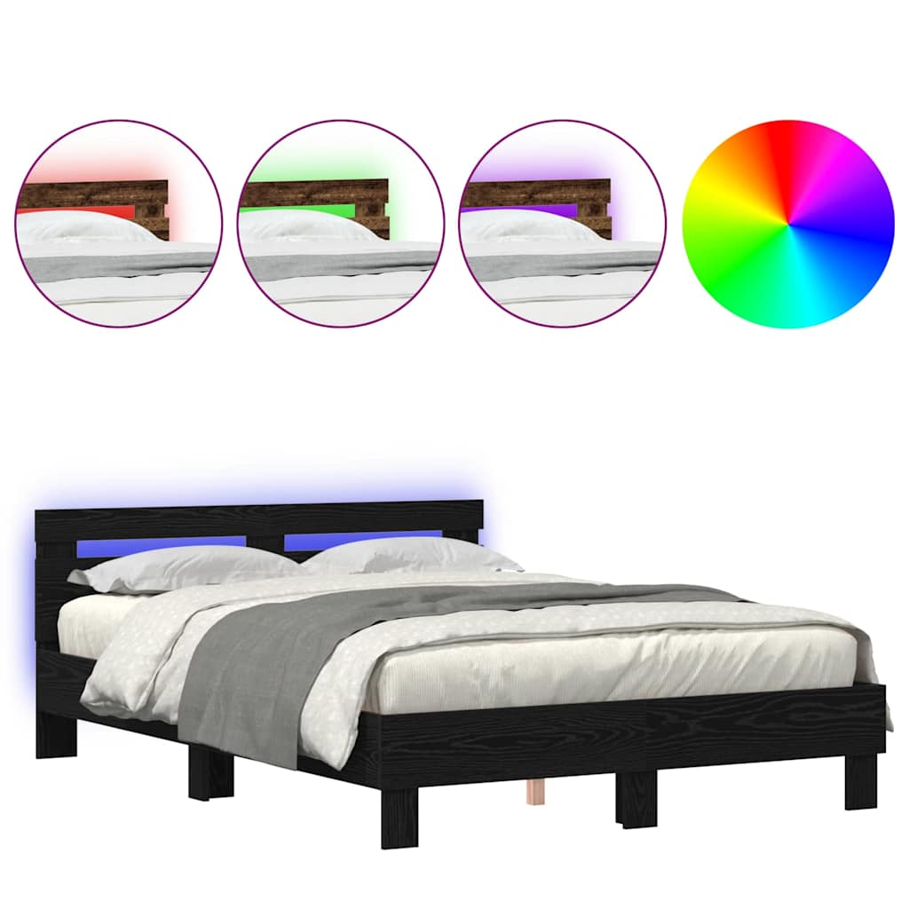 Bed Frame with Headboard Black oak 140 x 190 cm Engineered wood