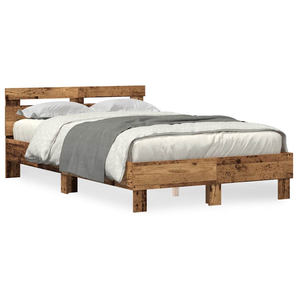 Bed Frame with Headboard Old wood 135 x 190 cm Engineered wood