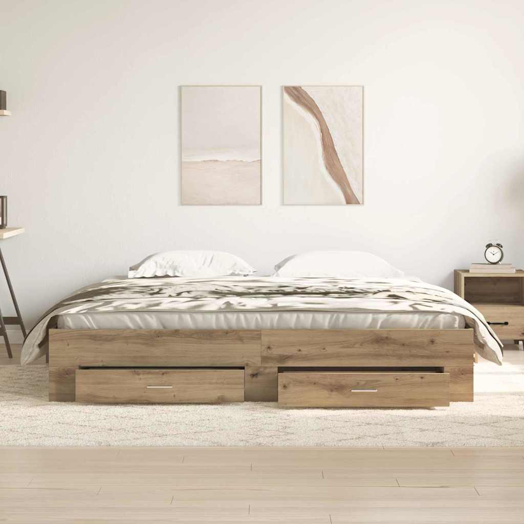 Bed Frame with Drawer Artisan Oak 180 x 200 cm Engineered Wood