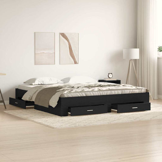 Bed Frame with Drawer Black Oak 180 x 200 cm Engineered Wood