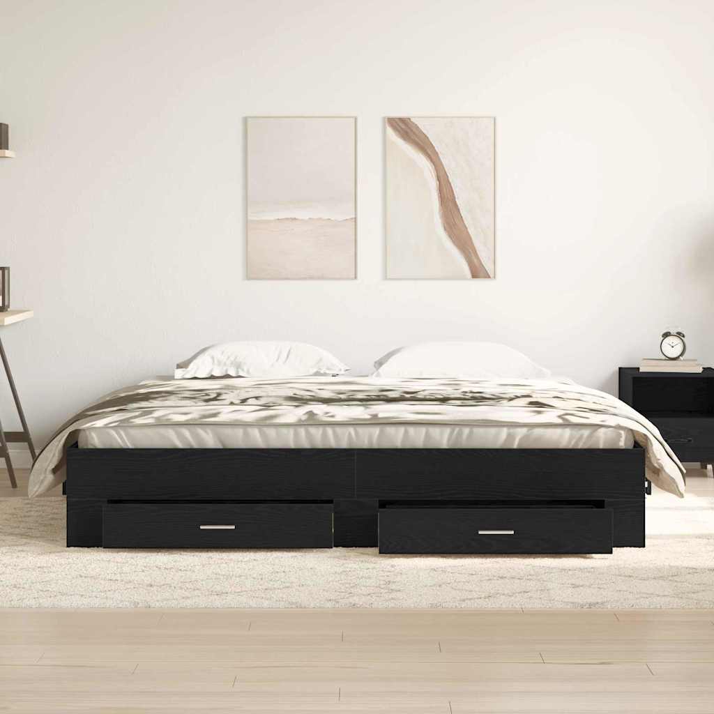 Bed Frame with Drawer Black Oak 180 x 200 cm Engineered Wood