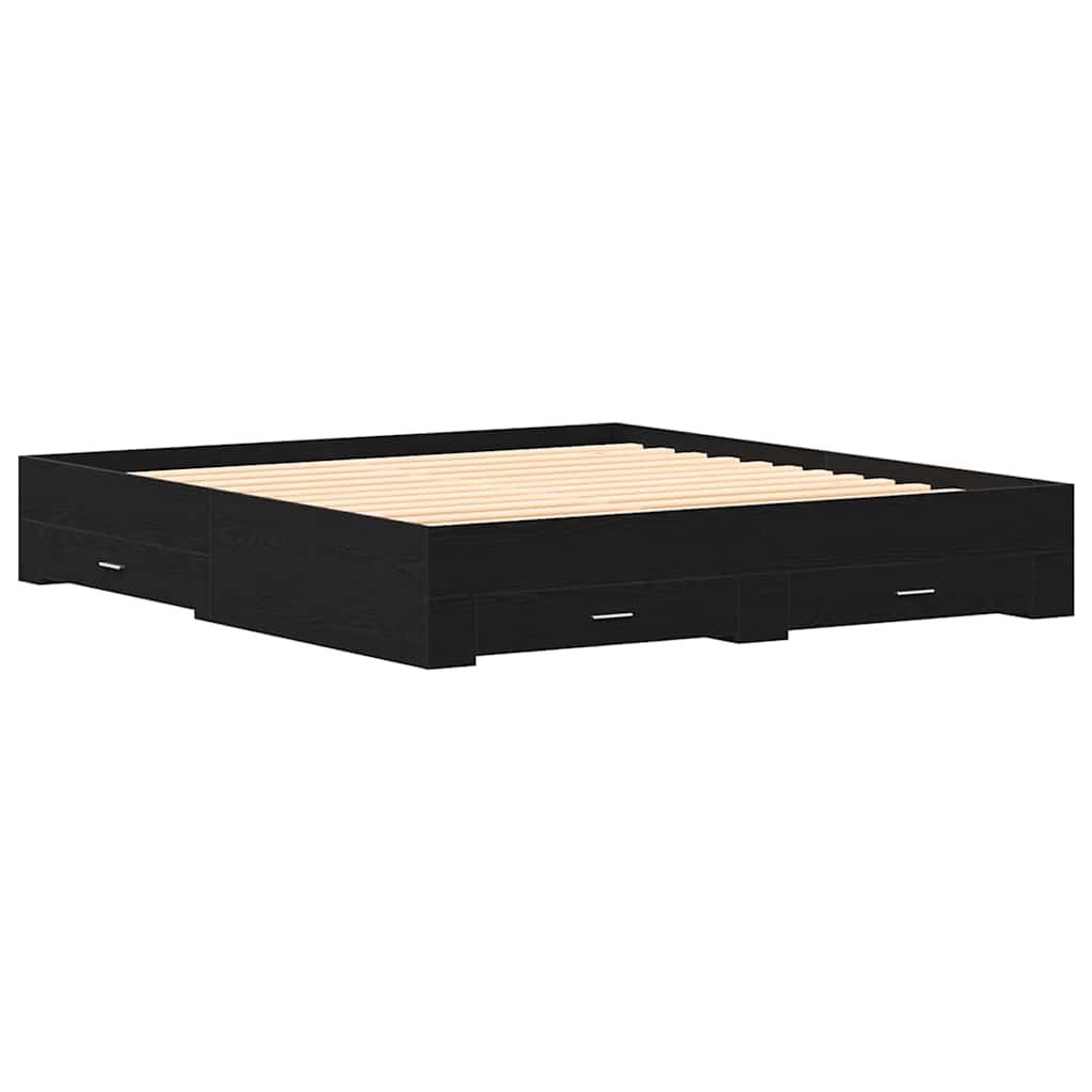 Bed Frame with Drawer Black Oak 180 x 200 cm Engineered Wood