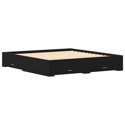 Bed Frame with Drawer Black Oak 180 x 200 cm Engineered Wood
