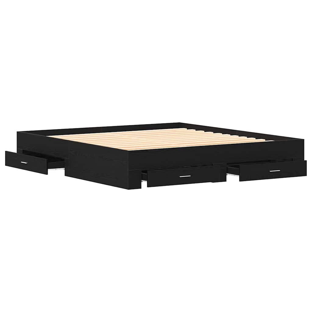 Bed Frame with Drawer Black Oak 180 x 200 cm Engineered Wood