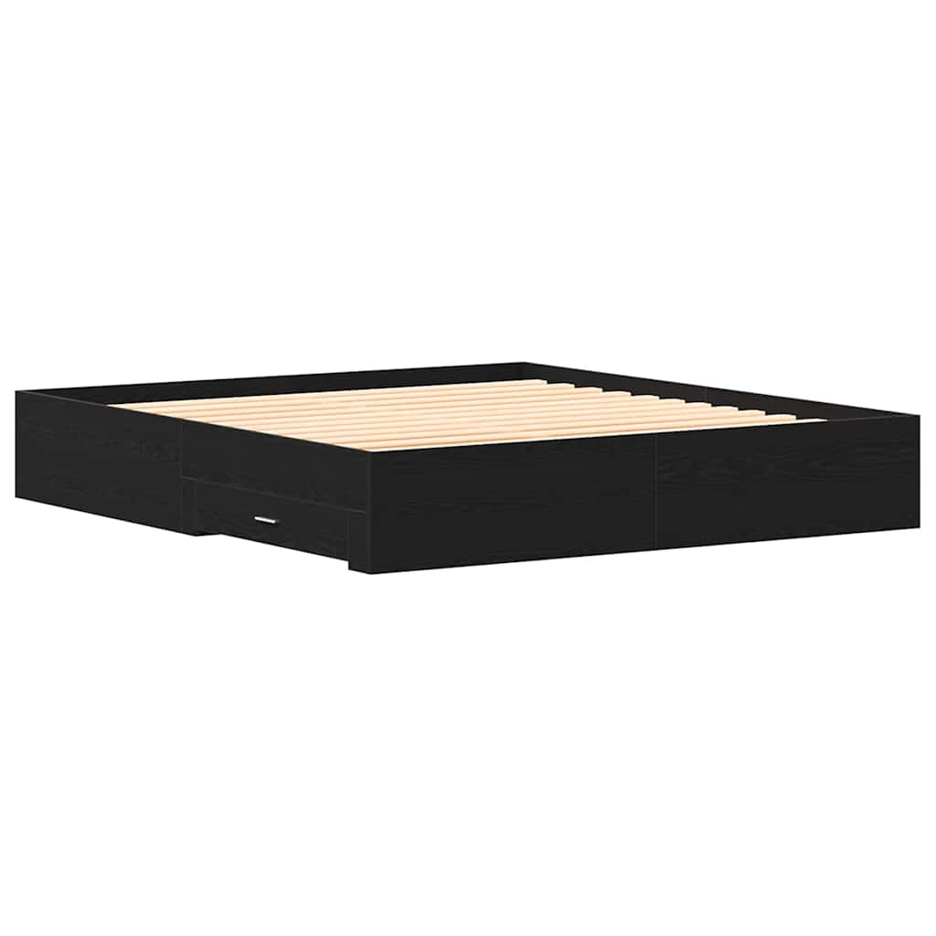 Bed Frame with Drawer Black Oak 180 x 200 cm Engineered Wood