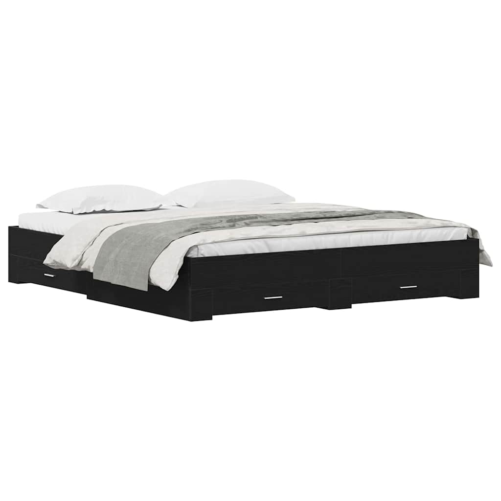 Bed Frame with Drawer Black Oak 180 x 200 cm Engineered Wood